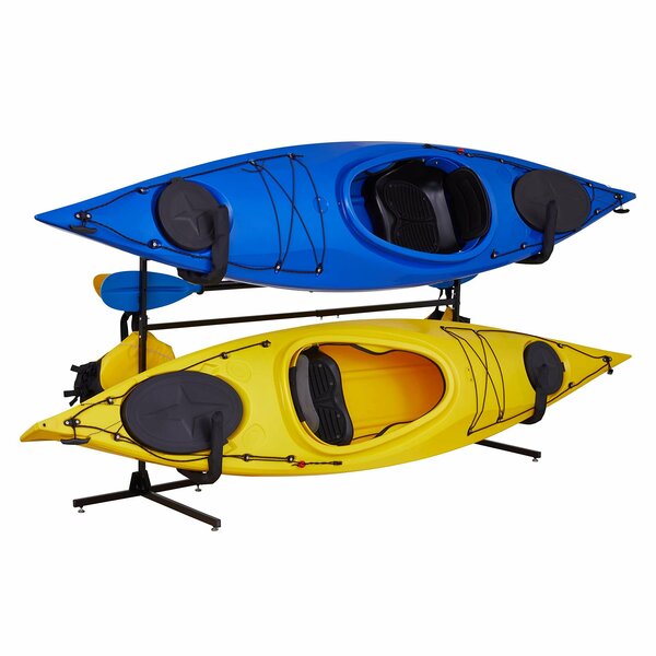 Raxgo Freestanding Kayak Storage Rack, Indoor & Outdoor Kayak Stand for 2 Kayaks and Paddles RGFSKRWP